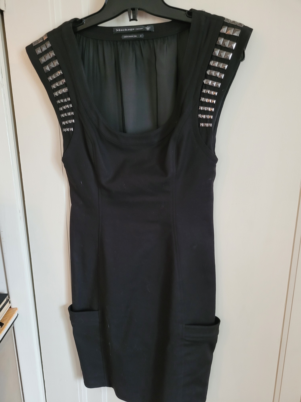 Mackage Black Stud-Shoulder Sleeveless  Mini Dress Or Top